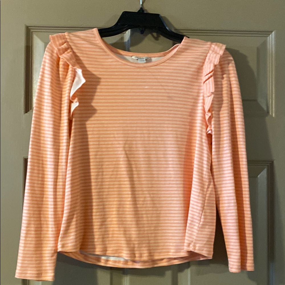 Charlotte by Cato girls size L (14-16)Peach Striped Long Sleeve Top with ruffles